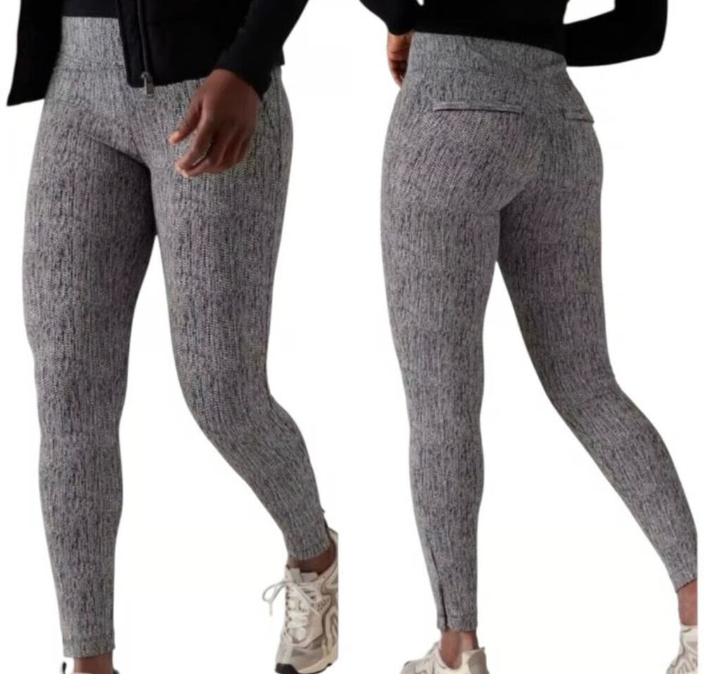 Athleta Delancey Skyline Black Gray Textured Tight Athleisure Leggings Large NWT